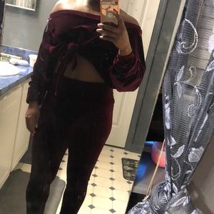 Velvet Crop top tie up with Matching pants.